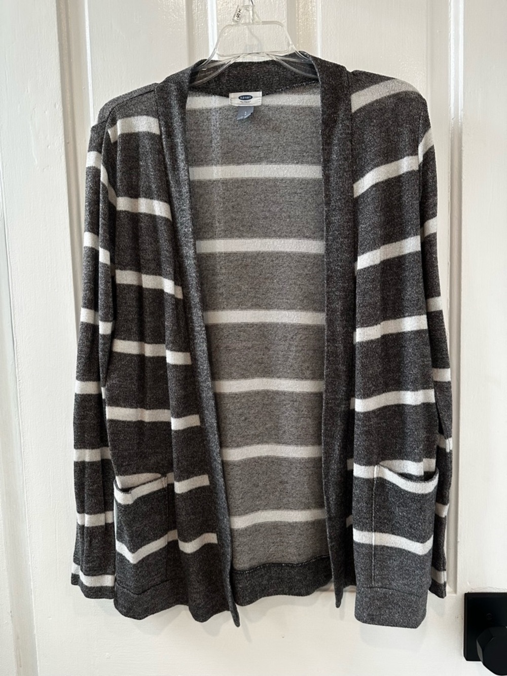 Old Navy Gray and White Striped Knit Cardigan